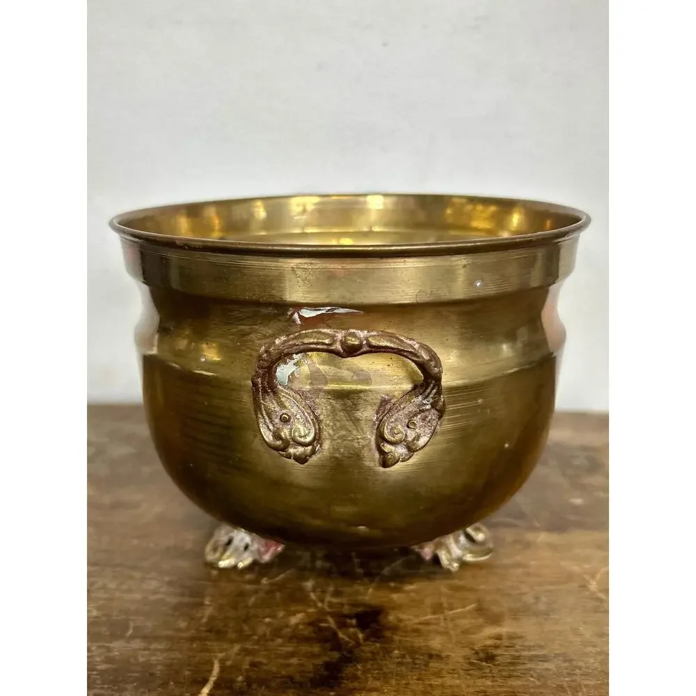 Vintage Small Footed Brass Planter | Jardinier Vase Boho Decor